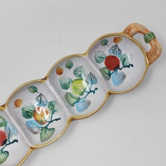 Vintage Ceramic Olive Divided Tray Rectangle Painted Fruit Neiman Marcus 15.5" - Picture 3 of 10